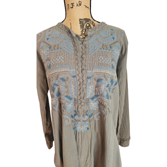 Biya Johnny Was Bohemian Embroidered Blue/Gray Tunic Womens Sz S - Picture 6 of 9